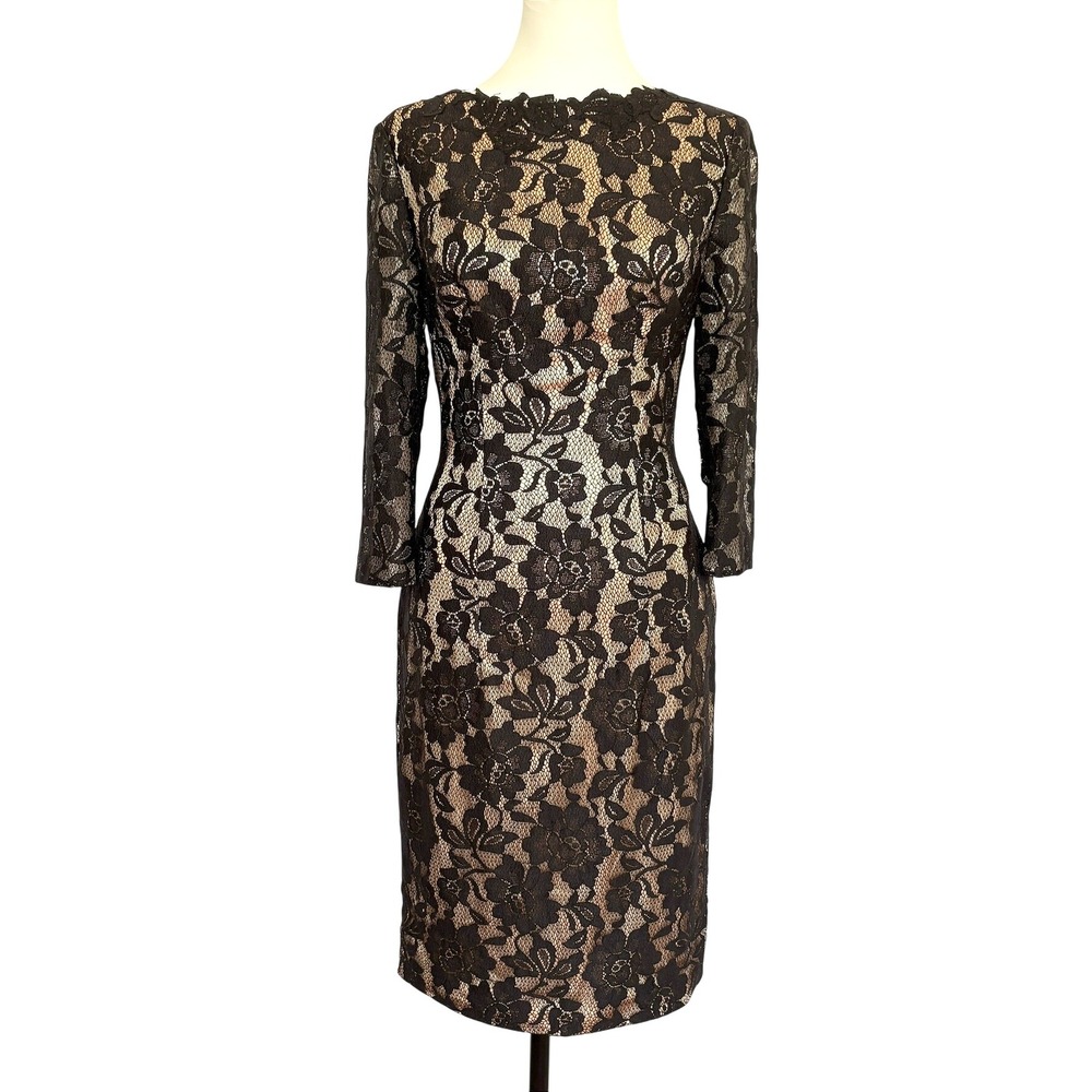 y2k deadstock Mandalay Julian Joyce Unconventional Lace Dress Nude Black Size 4